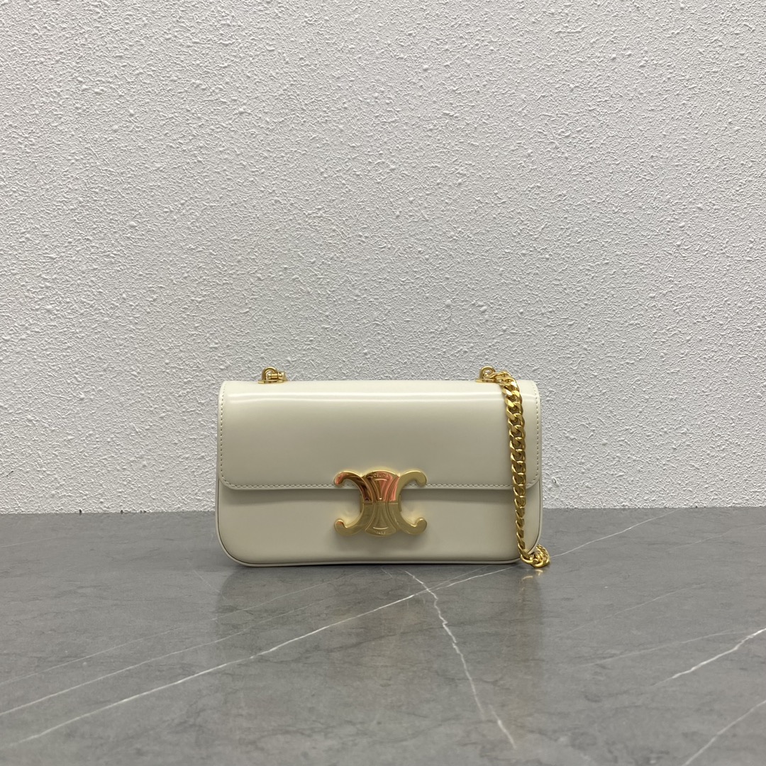 Celine Chain Shoulder Bag Claude In Shiny Calfskin White/Gold 197992